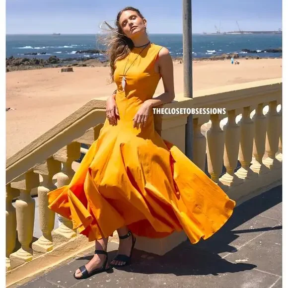 ZARA A-Line Orange Midi Dress NWT | Cotton Blend Blogger Fave - Picture 15 of 16